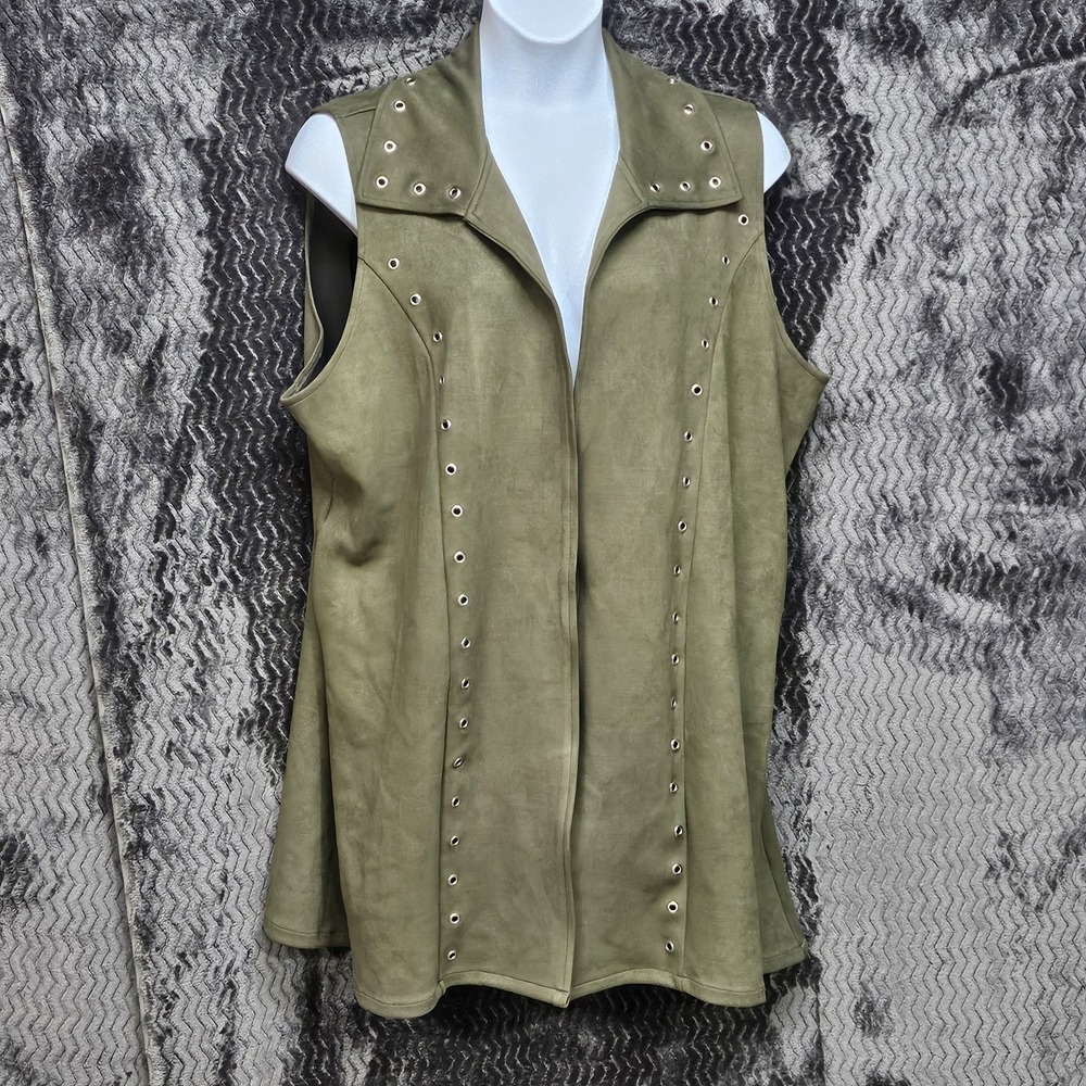 Radzoli Vest Womens‎ 2X Green Rivets Faux Leather Steampunk Military Festival